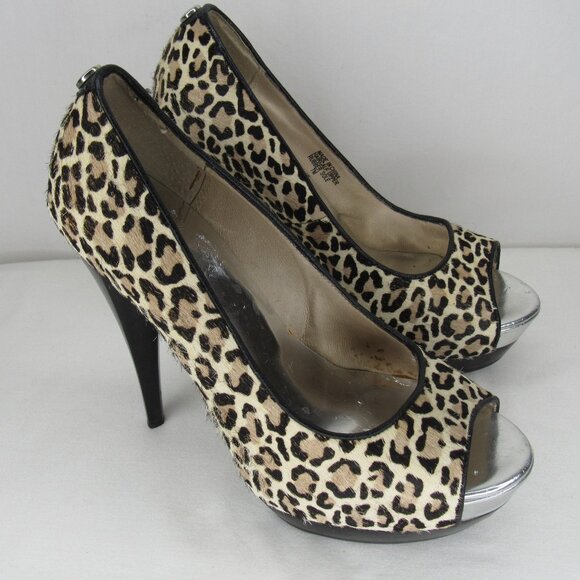 Michael Kors Leopard Print Peep Toe Heels Women's 7 - Picture 1 of 10
